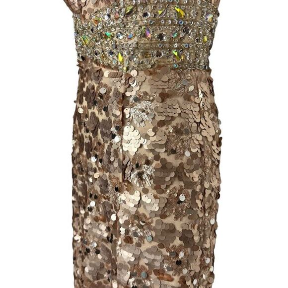 Night Moves Light Gold All Over Sequin Beaded Strapless Formal 6755 Dress Gown 4 - Picture 9 of 16